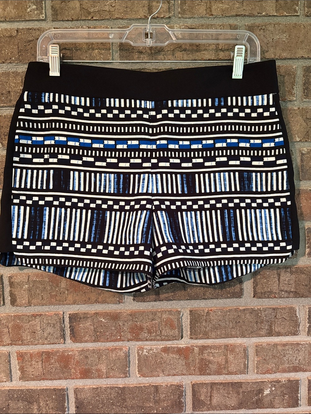 J. Crew Black Shorts with Blue & White Geo Stripe